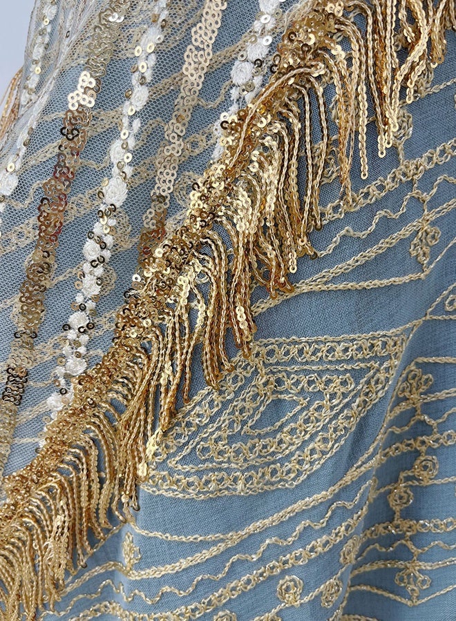 جيوان المرأة الباعثات التصفيح ماكسي المسلمة Tassel الشبكة بتلة الأكمام الطويل رقيقة تناسب العادية أبايا كافتان الفساتين - Image 4