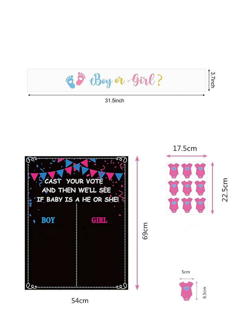 Baby Gender Reveal Party Voting Set with 1 Poll Poster, 54 Votes (27 Boys, 27 Girls) and 1 Ribbon, Family/Party/Outdoor/Anniversary/Festive Including "Boy or Girl" Strap, Poll Poster, Stickers and Interactive Games - Image 2