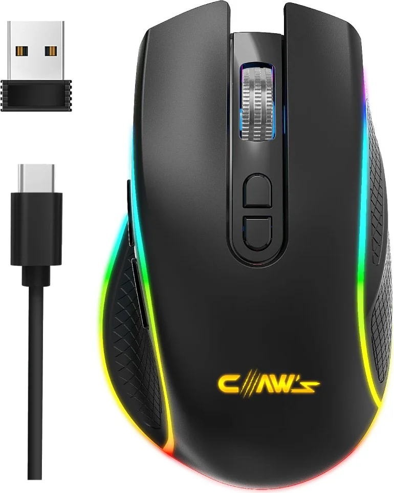 Claw'S Nova Air V1 Wireless 10000 Dpi Pixart PMW3325 Sensor Macro Software & 8-Button RGB Wireless Gaming Mouse - Black (2.4 GHz Wireless + BT5.1 + Type-C Support)