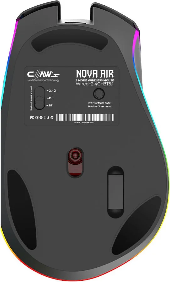 Claw'S Nova Air V1 Wireless 10000 Dpi Pixart PMW3325 Sensor Macro Software & 8-Button RGB Wireless Gaming Mouse - Black (2.4 GHz Wireless + BT5.1 + Type-C Support)
