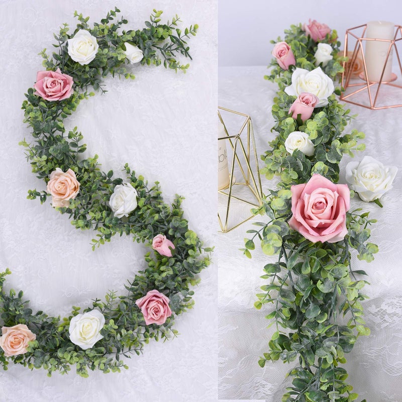 DearHouse 6 Pack Faux Eucalyptus Garland Plant, Artificial Vines Hanging Eucalyptus Leaves Greenery Garland for Wedding Backdrop Arch Wall Decor, 5.9 Feet/pcs UV Protected Indoor Outdoor - Image 2