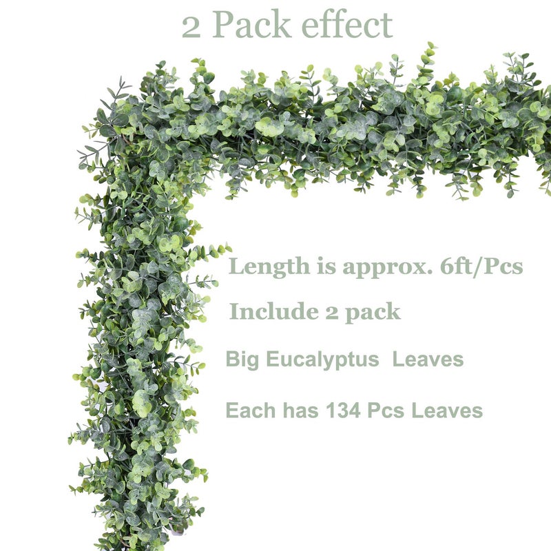 DearHouse 6 Pack Faux Eucalyptus Garland Plant, Artificial Vines Hanging Eucalyptus Leaves Greenery Garland for Wedding Backdrop Arch Wall Decor, 5.9 Feet/pcs UV Protected Indoor Outdoor - Image 4