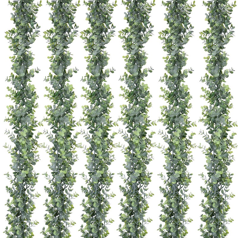 DearHouse 6 Pack Faux Eucalyptus Garland Plant, Artificial Vines Hanging Eucalyptus Leaves Greenery Garland for Wedding Backdrop Arch Wall Decor, 5.9 Feet/pcs UV Protected Indoor Outdoor - Image 1
