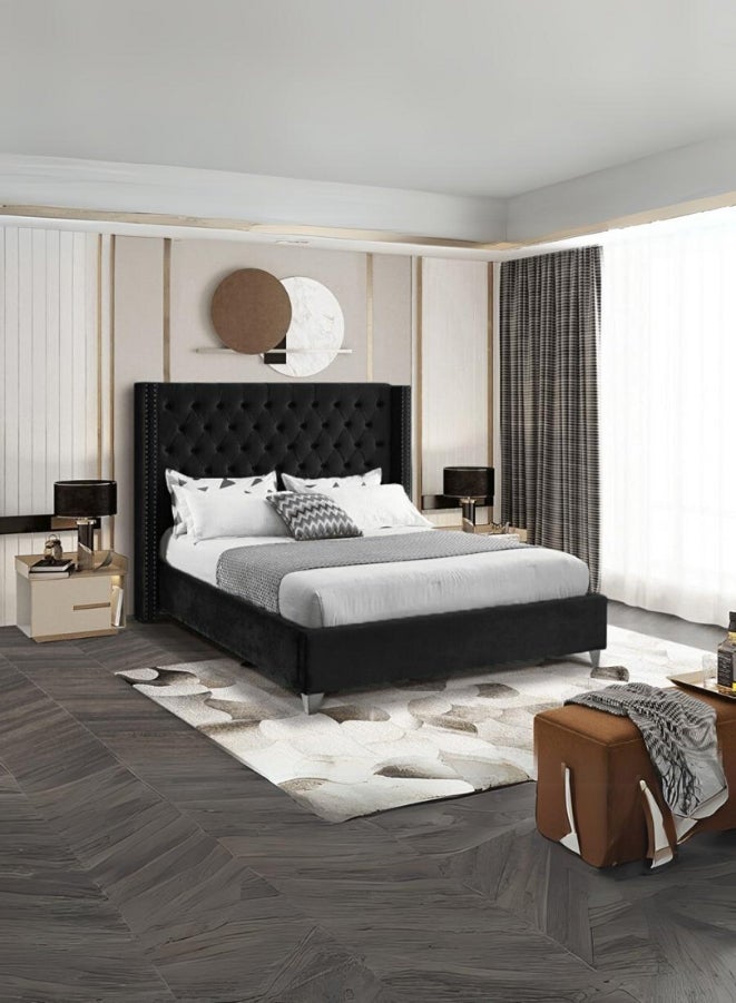 بد أند ماترس زون قماش سرير منجد معنقدة 200x200 حجم سوبر كينغ أسود لون