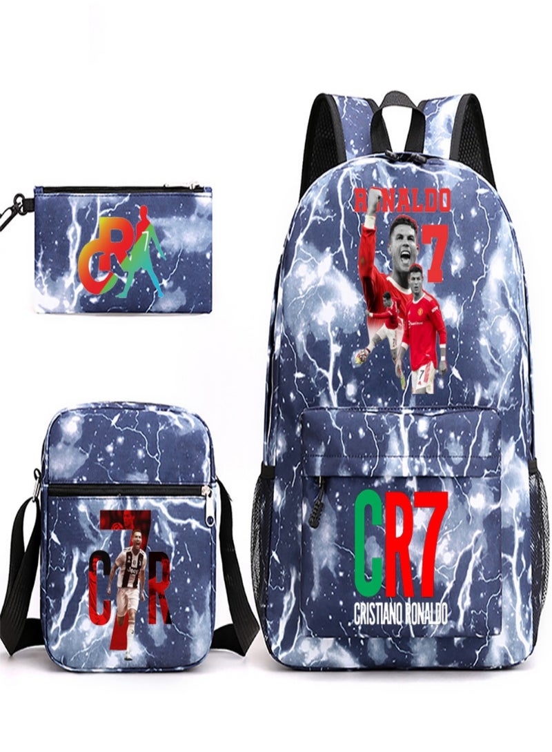 C Ronaldo Children Backpack Schoolbag Teen Student School Book bag with Lunch Box Pen Case 3 in 1 for Kids