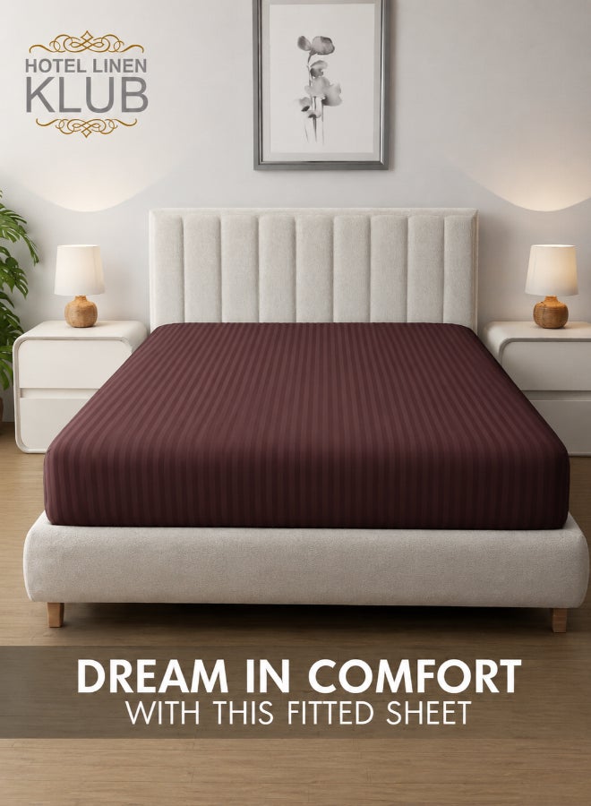 Hotel Linen Klub 1-Piece Microfiber Fitted Sheet Striped,Color: Chocolate , Size: King (180×200 cm),Design Soft Fabric Deep Pocket Elastic Edge Bed Linen - Image 5