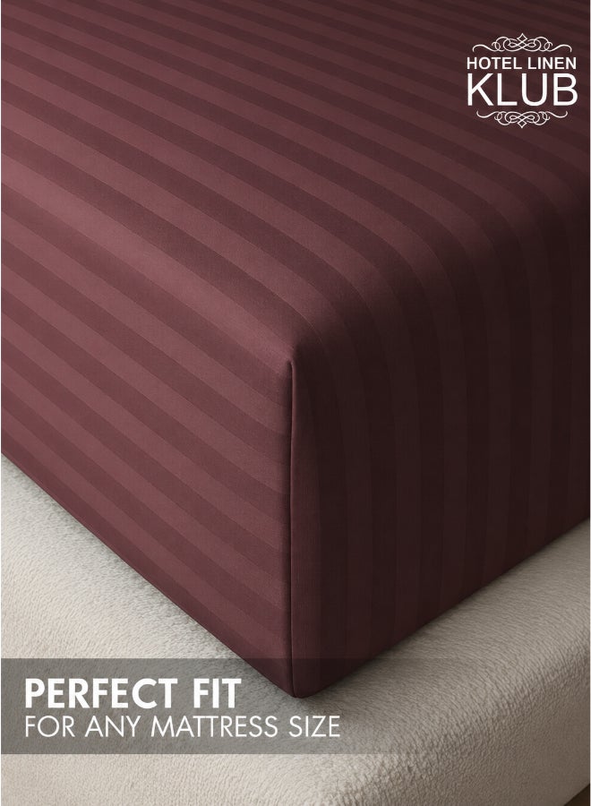 Hotel Linen Klub 1-Piece Microfiber Fitted Sheet Striped,Color: Chocolate , Size: King (180×200 cm),Design Soft Fabric Deep Pocket Elastic Edge Bed Linen - Image 4