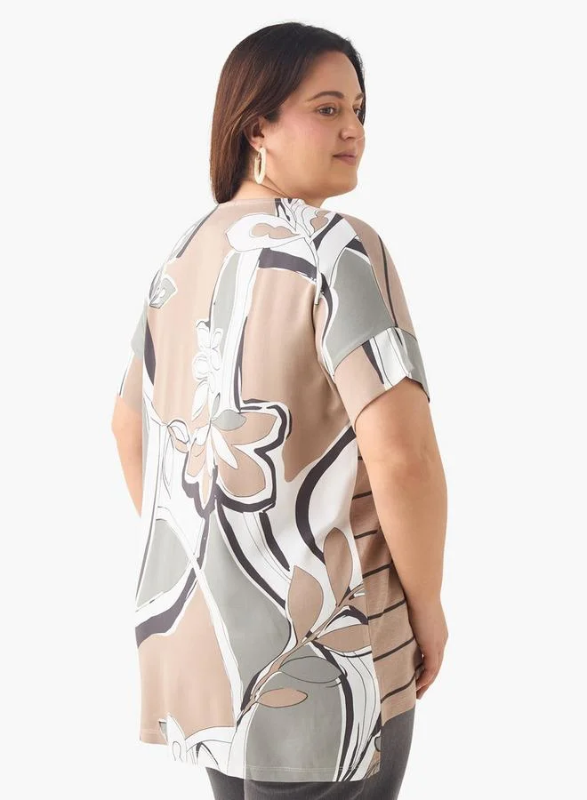 Ulla Popken Plus Size Ulla Popken Striped T-shirt with Round Neck and Short Sleeves