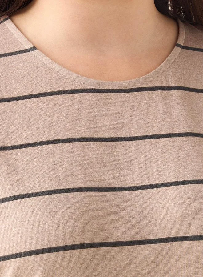 Ulla Popken Plus Size Ulla Popken Striped T-shirt with Round Neck and Short Sleeves