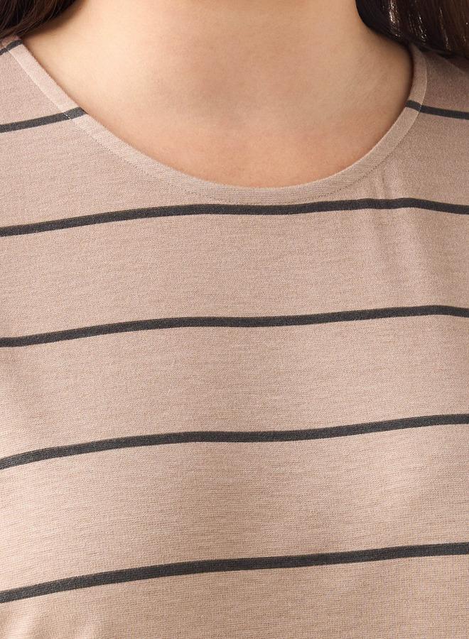  أولا بوبكن تيشيرت مقاس كبير مخطط من أولا بوبكن بياقة دائرية وأكمام قصيرة - Image 4