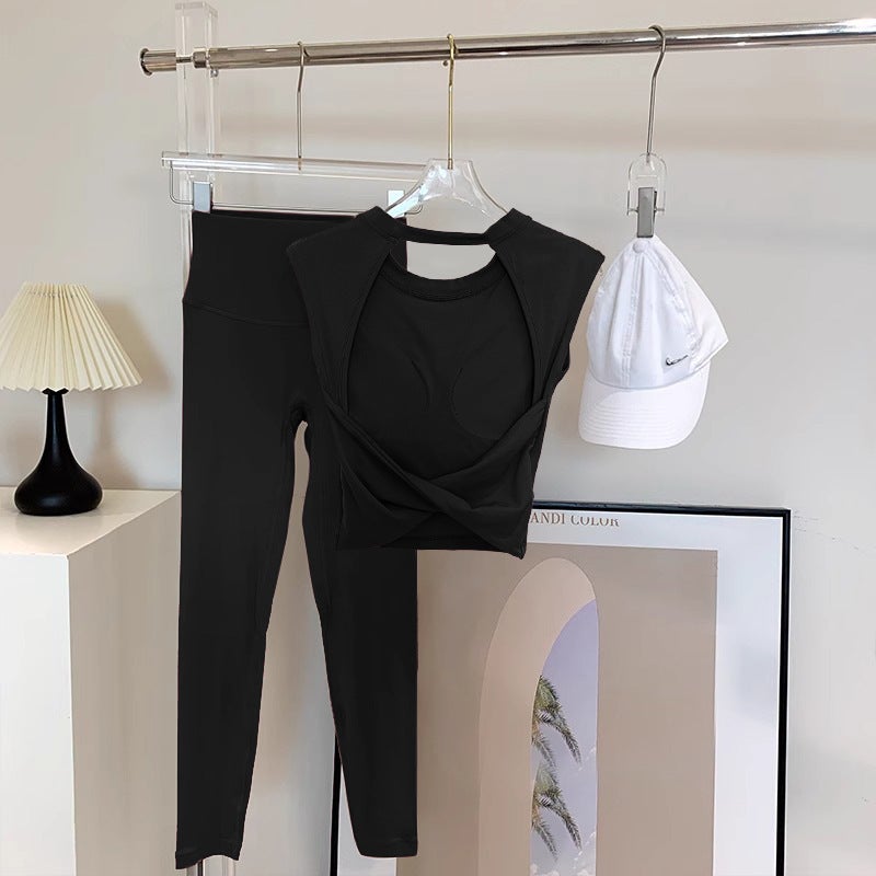 Generic Spring and Summer Short Sexy Backless Fixed Cup Yoga Vest Outer Wear Running Sports T-shirt Sleeveless Slimming Fitness Clothes Xingyao Black Vest Xingyao Black Trousers 
