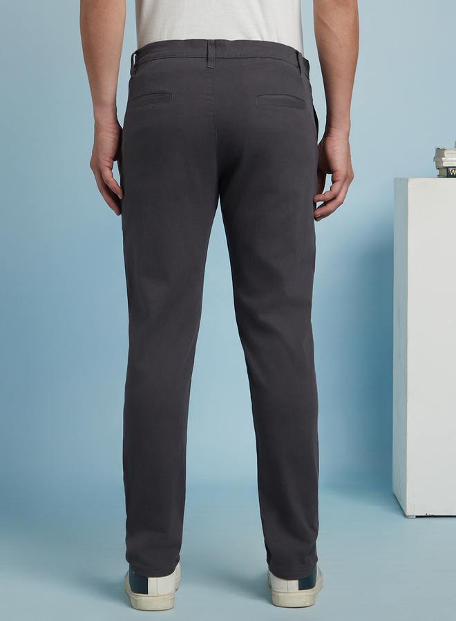 Dennis Lingo Men's Steel Grey 100% Cotton Solid Pattern Chinos Straight Fit Trouser  - Image 5