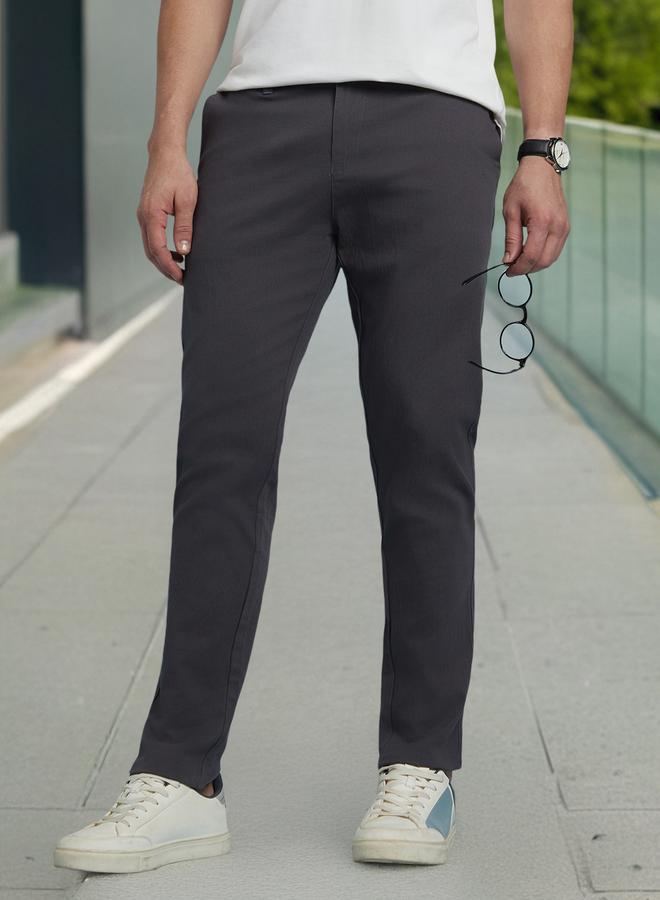 Dennis Lingo Men's Steel Grey 100% Cotton Solid Pattern Chinos Straight Fit Trouser  - Image 2