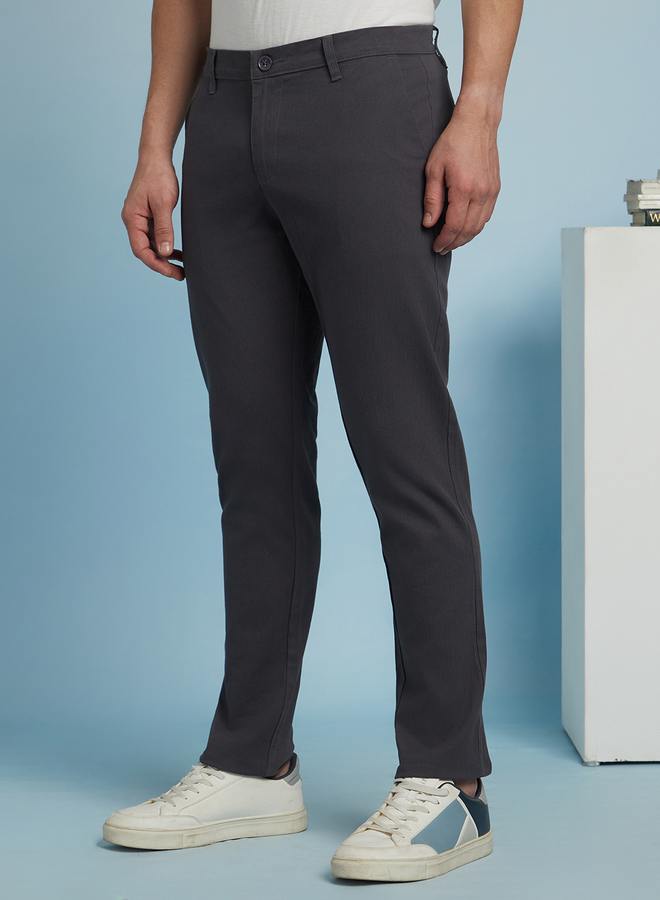 Dennis Lingo Men's Steel Grey 100% Cotton Solid Pattern Chinos Straight Fit Trouser  - Image 3