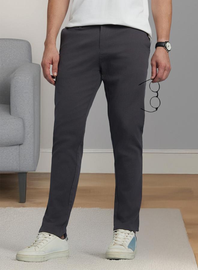 Dennis Lingo Men's Steel Grey 100% Cotton Solid Pattern Chinos Straight Fit Trouser  - Image 1