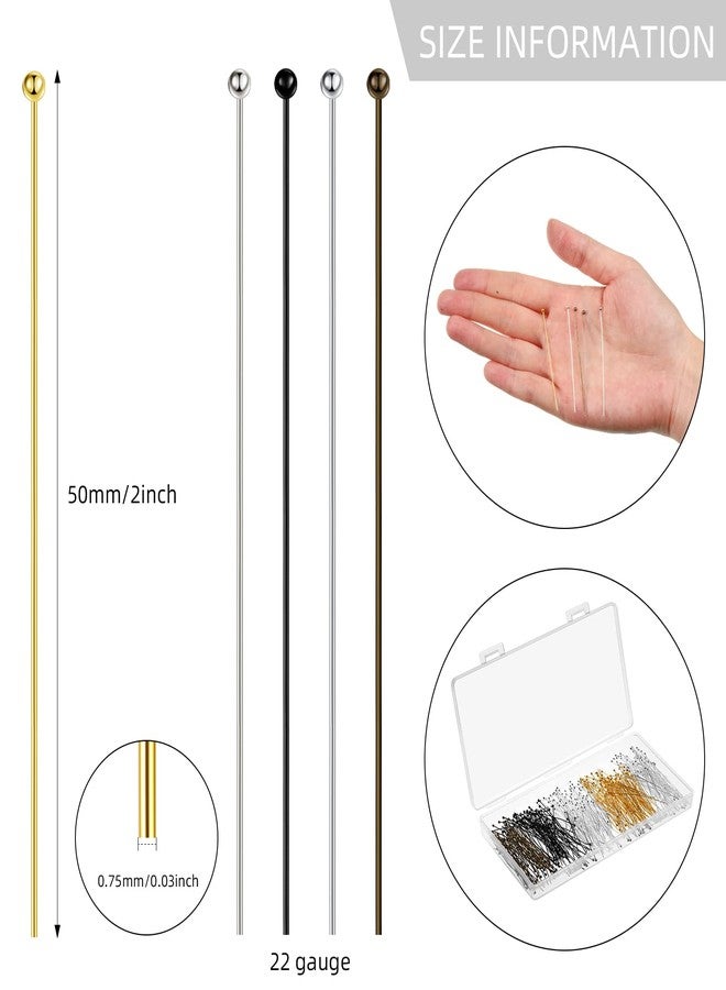 Waydress 500 Pcs 2 Inch Eye Pins for Jewelry Making Flat Head Pins 50 mm Brass Jewelry Making Supplies with Balls Earring Findings for Craft Bracelet Accessories(Gold, Silver, Bronze, White, Black) - Image 2