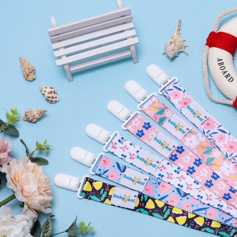 babygoal Floral Pacifier Clips, 6 Pack Binky Paci Holder Leashes Fits for Most Pacifiers and Binkies 6PB12 - Image 2