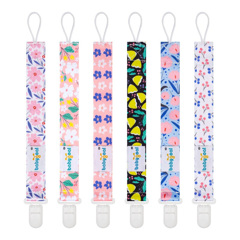 babygoal Floral Pacifier Clips, 6 Pack Binky Paci Holder Leashes Fits for Most Pacifiers and Binkies 6PB12 - Image 1