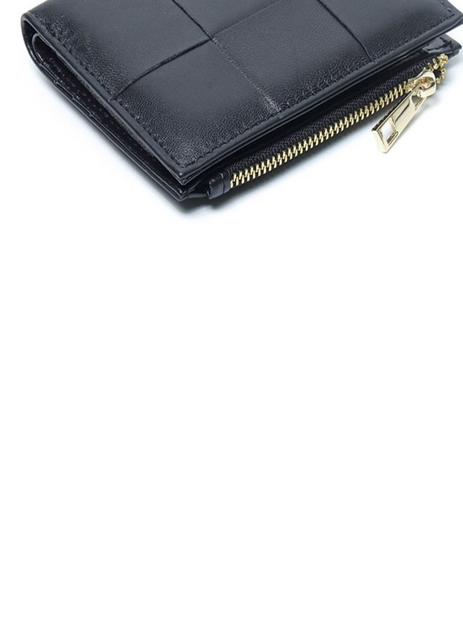 Loquat Leather Hand-Woven Two-Fold Wallet Black  - Image 3