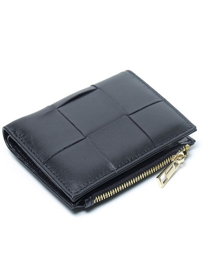 Loquat Leather Hand-Woven Two-Fold Wallet Black  - Image 1