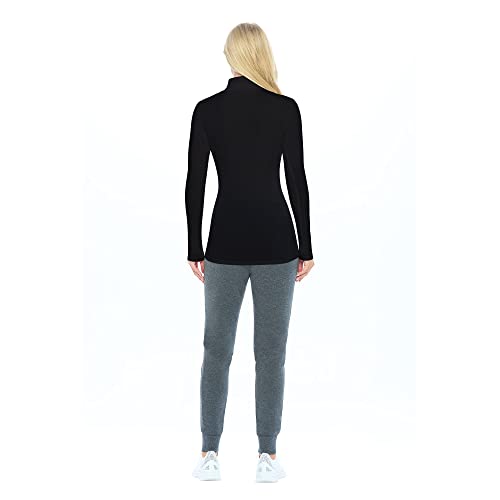 Natural Uniforms تي شيرت نسائي بأكمام طويلة بياقة تورتل مزيفة تحت السراويل (أسود، صغير) - Image 3