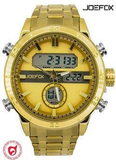 JoeFox Luxury Stainless Steel Analog Digital Watch Waterproof Sports Quartz Multifunctional Wristwatch with Stopwatch Alarm LED Backlight for Men Gold  - Image 1