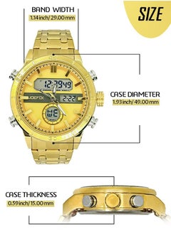 JoeFox Luxury Stainless Steel Analog Digital Watch Waterproof Sports Quartz Multifunctional Wristwatch with Stopwatch Alarm LED Backlight for Men Gold  - Image 2