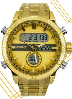 JoeFox Luxury Stainless Steel Analog Digital Watch Waterproof Sports Quartz Multifunctional Wristwatch with Stopwatch Alarm LED Backlight for Men Gold  - Image 4