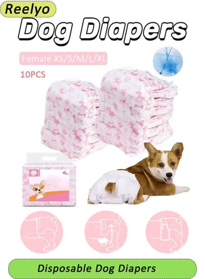 Reelyo Disposable Dog Diapers for Female Dogs Adjustable Female Dog Wraps with Leak Proof Fit, Puppy Diaper Liners Ultra Absorbent Doggie Diapers for Female Dogs Incontinence, Excitable Urination（10PCS Female Dogs） - Image 1