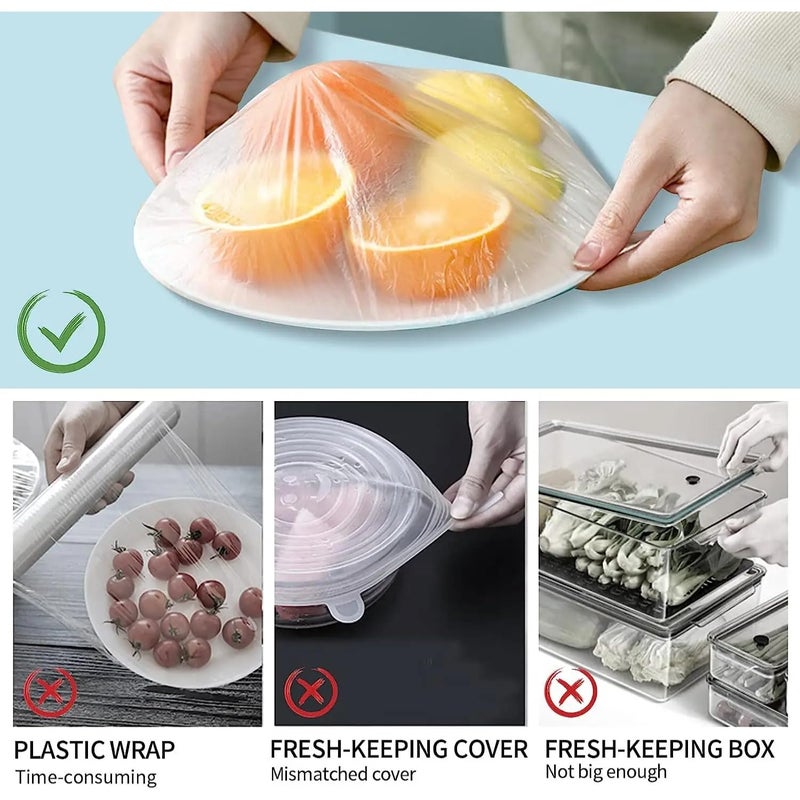 CAVERNSHOP 100Pcs Elastic Food Storage Covers Adjustable Sealing Bowl Lids Disposable Fresh Keeping Bags for Vegetables Fridge Storage BPA Free Kitchen Wrap Seal Bags - Image 5