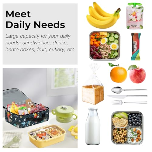 Clastyle Black Race Car Insulated Lunch Bag for Kids Boy, Colourful Trucks Portable Large Thermal Cooler Lunch Box Bag for School - Image 4