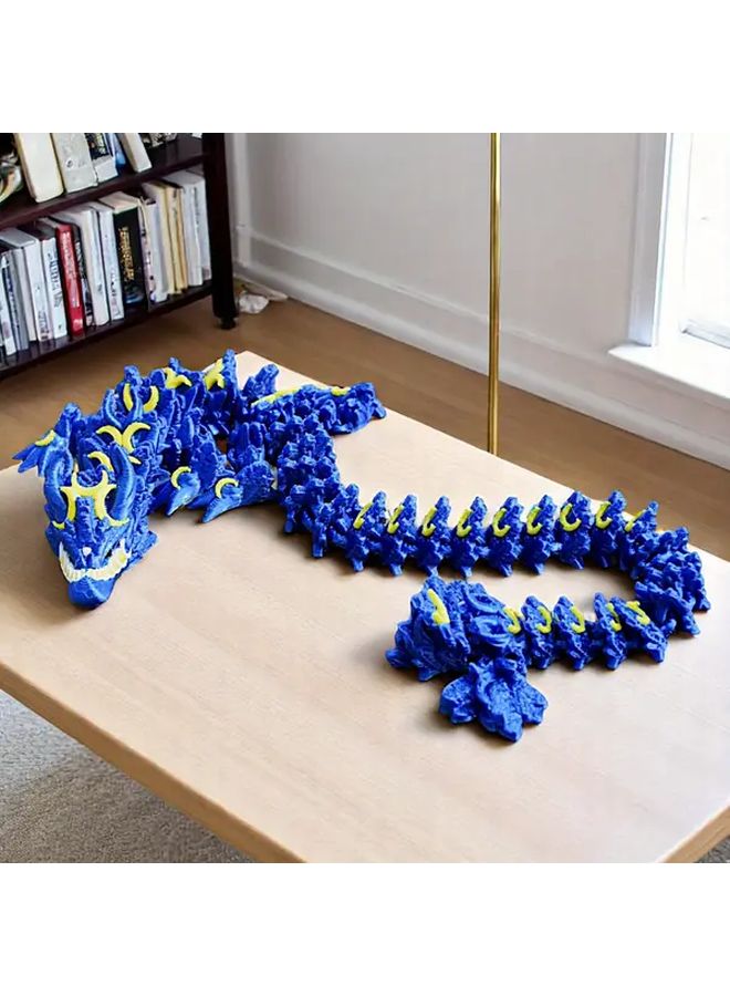 Blue 3D Printed Flying Dragon Statue Fantasy Decor Gift - Image 1