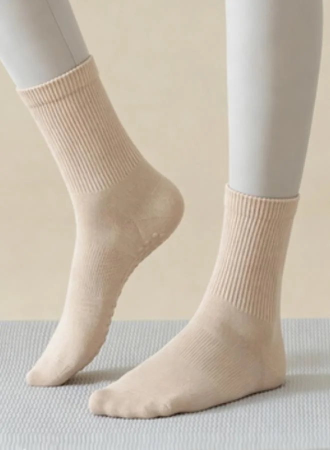 Styli Active Cream Silicon Base Knitted Textured Yoga Socks