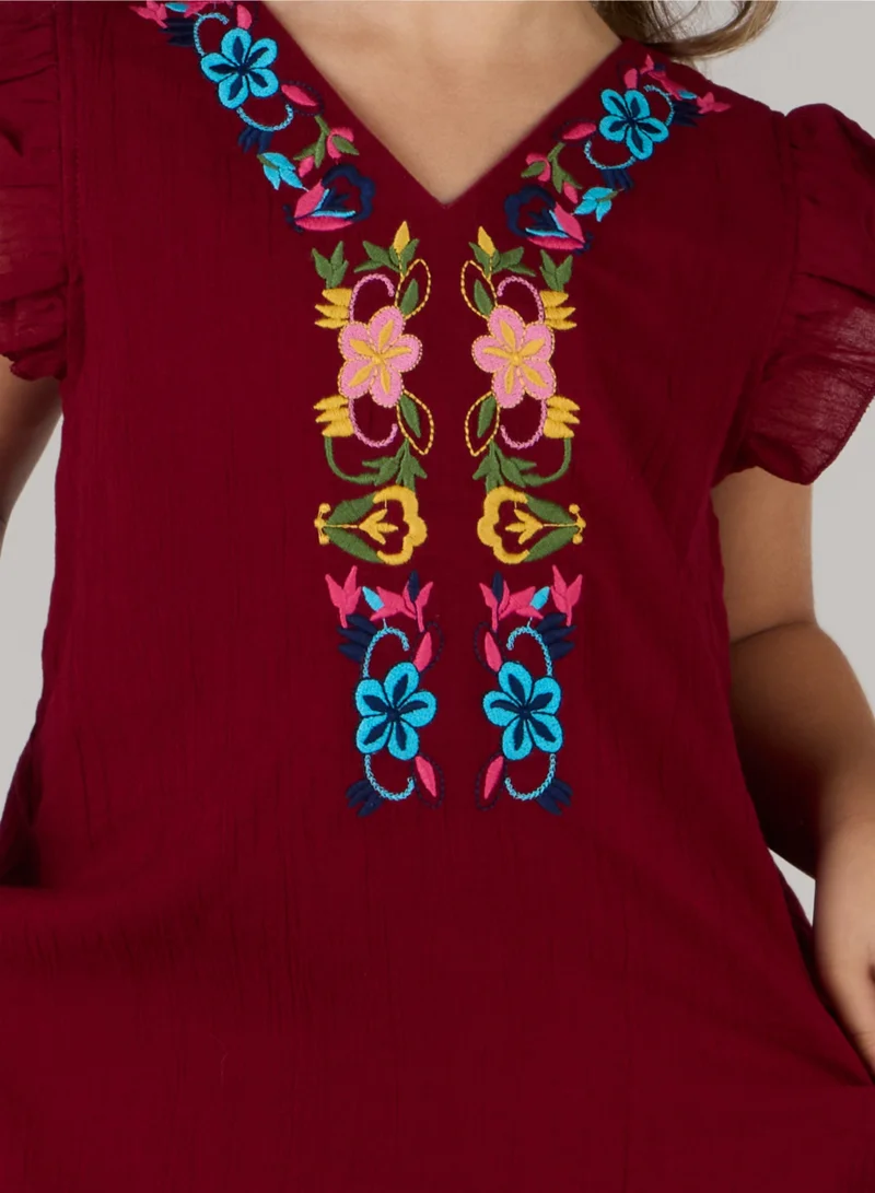 Just Nature Embroidered Dress with Butterfly Sleeves