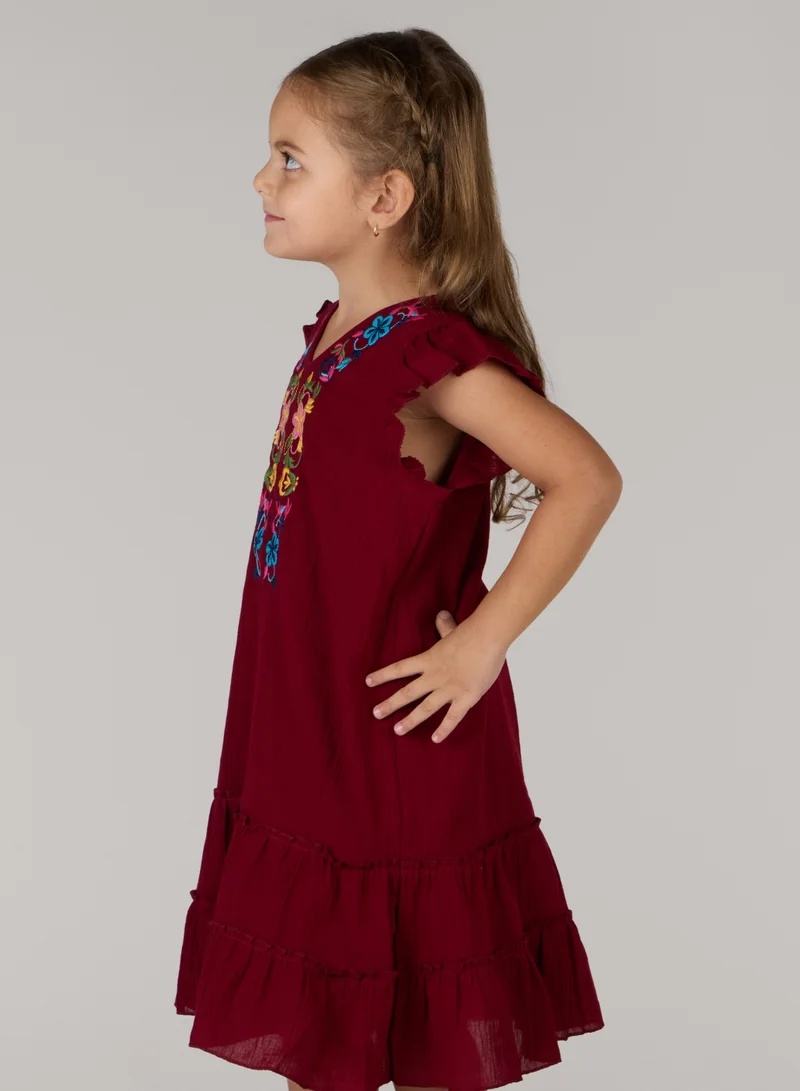 Just Nature Embroidered Dress with Butterfly Sleeves