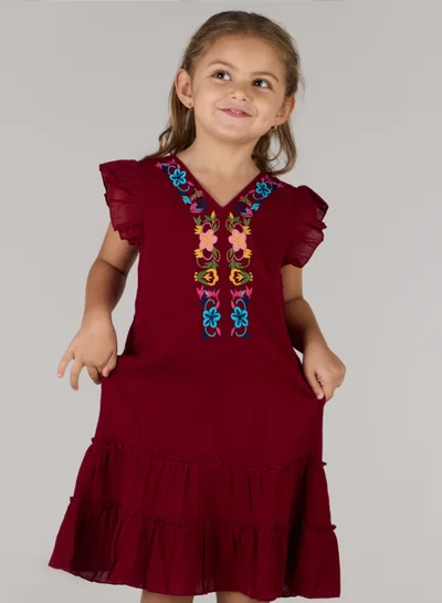 Just Nature Embroidered Dress with Butterfly Sleeves