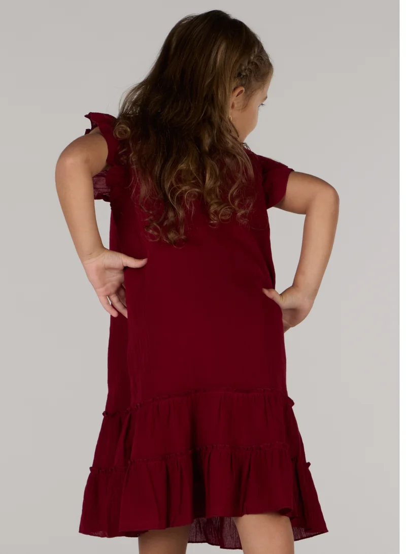 Just Nature Embroidered Dress with Butterfly Sleeves
