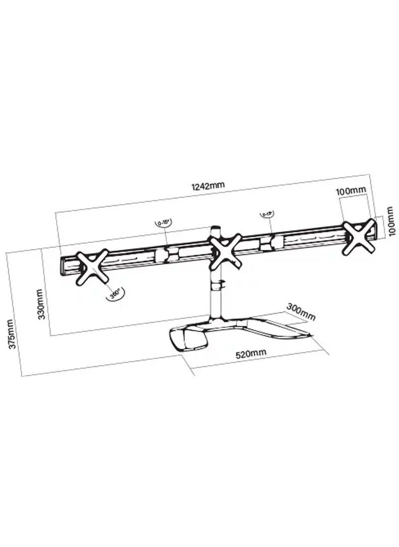 Skill Tech E T01 T03 Triple Screen Aluminum Monitor Arm – Adjustable 13"-27" Displays, 8kg Capacity, VESA 100x100, Matte Black  - Image 2