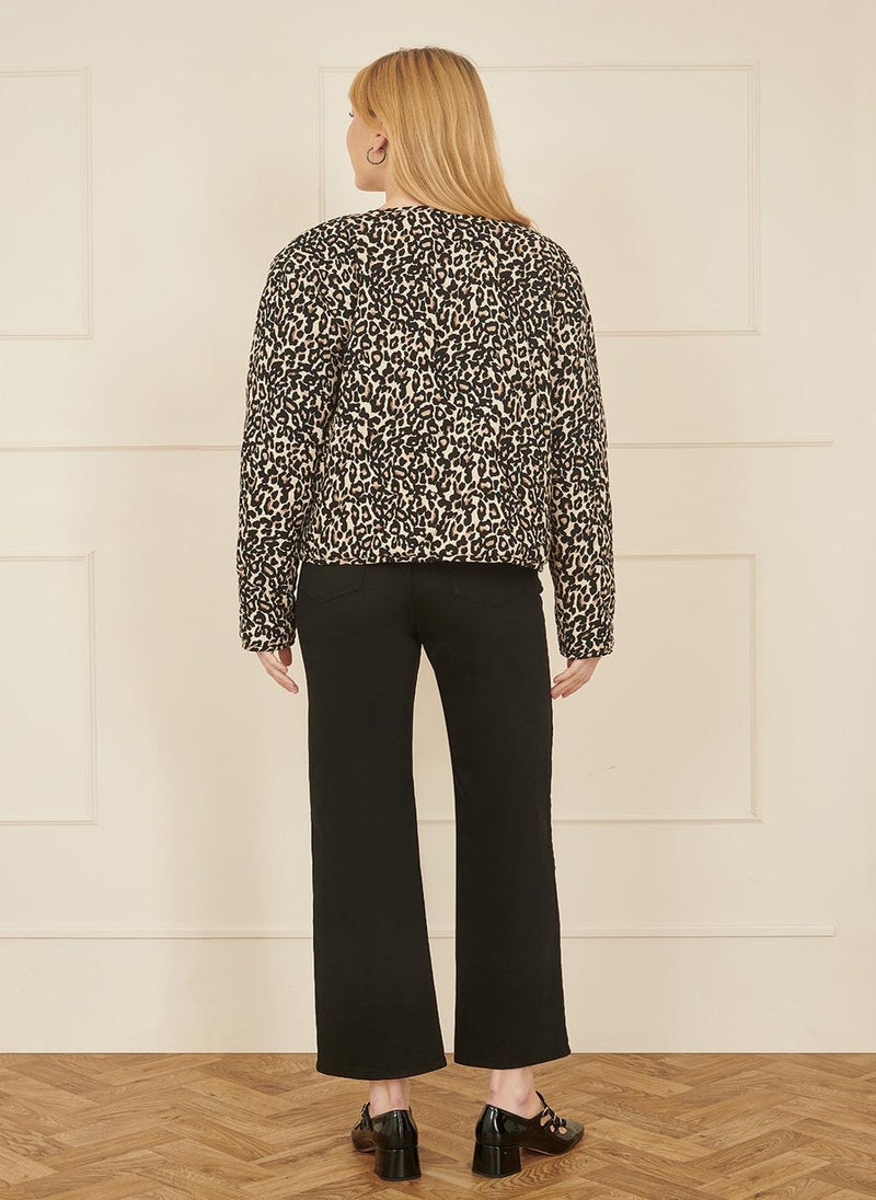Yumi - Yumi Brown Leopard Print Boxy Jacket - Image 1