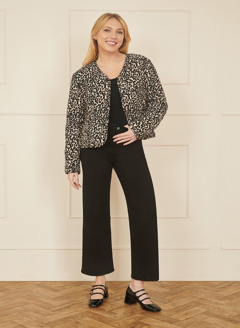 Yumi - Yumi Brown Leopard Print Boxy Jacket - Image 1