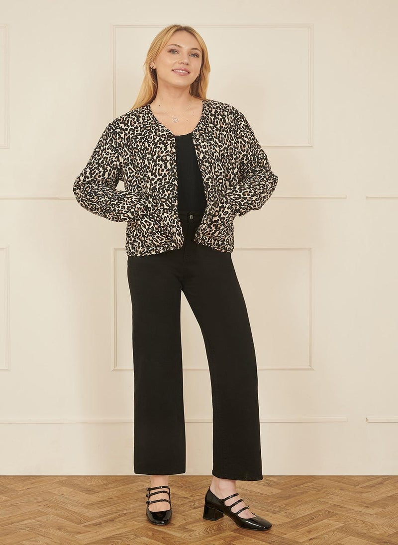 Yumi - Yumi Brown Leopard Print Boxy Jacket - Image 1