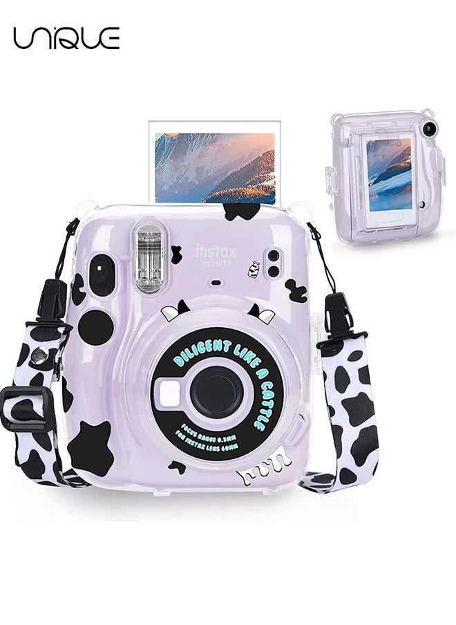 Unique 3 Pack Clear Camera Case Compatible with Fujifilm Instax Mini 11 Instant Camera, Clear Instax Mini 11 Case with Photo Pocket Holds and Adjustable Shoulder Strap & Cute Camera Sticker  - Image 1