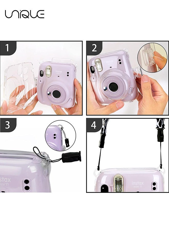Unique 3 Pack Clear Camera Case Compatible with Fujifilm Instax Mini 11 Instant Camera, Clear Instax Mini 11 Case with Photo Pocket Holds and Adjustable Shoulder Strap & Cute Camera Sticker  - Image 5