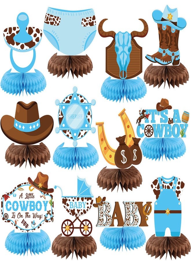 Moinchore 12 Pcs Cowboy Baby Shower Decorations a Little Cowboy Is on the Way Honeycomb Centerpieces Western Baby Shower Decorations Western Table Topper Table Decoration for Birthday Party Favors - Image 1