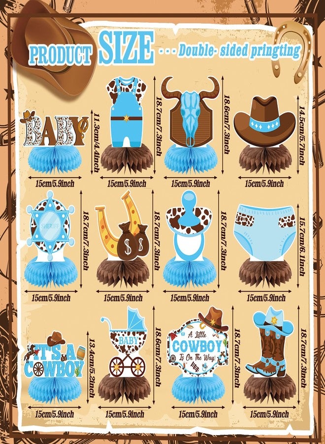 Moinchore 12 Pcs Cowboy Baby Shower Decorations a Little Cowboy Is on the Way Honeycomb Centerpieces Western Baby Shower Decorations Western Table Topper Table Decoration for Birthday Party Favors - Image 2