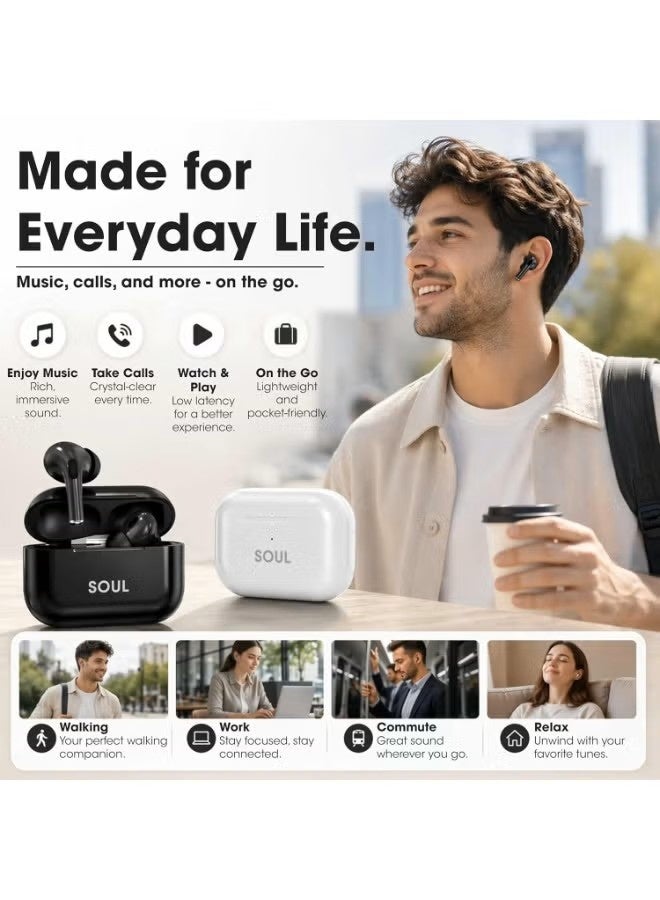 إكسيل سماعات أذن لاسلكية حقيقية SOUL 18 Air Pro مزودة بميكروفون، وتقنية بلوتوث 5.3، وصوت ستيريو جهير عميق، وتحكم باللمس، ومقاومة للماء بمعيار IPX4، واقتران تلقائي، وشحن USB-C، وسماعات أذن داخلية، متوافقة مع نظامي iOS وأندرويد - لون أبيض - Image 4