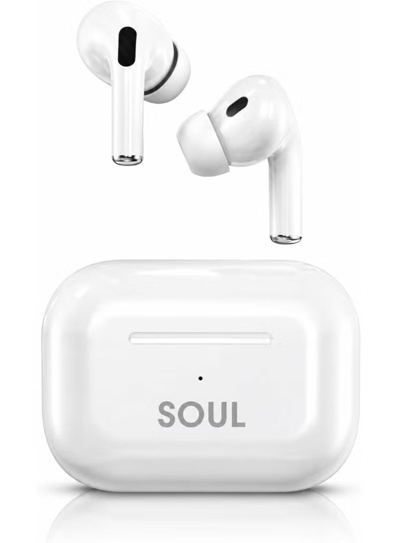 إكسيل سماعات أذن لاسلكية حقيقية SOUL 18 Air Pro مزودة بميكروفون، وتقنية بلوتوث 5.3، وصوت ستيريو جهير عميق، وتحكم باللمس، ومقاومة للماء بمعيار IPX4، واقتران تلقائي، وشحن USB-C، وسماعات أذن داخلية، متوافقة مع نظامي iOS وأندرويد - لون أبيض - Image 1