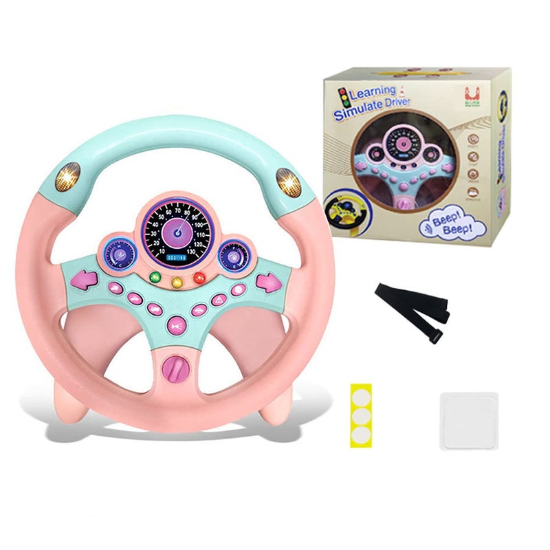 Steering Wheel Toy with Lights Music, Simulated Driving for Toddlers Pretend Play Toy Adsorption Driving Wheel for Kids (Style 1)