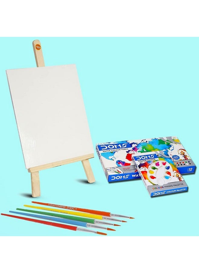 Planet of Toys - Planet of Toys Painting Set For Kids 6-12 Years Boys&Girls|Canvas Painting Kit For Kids With Wooden Easel Painting Stand|Water Color Tube For Painting/ Color Mixing Palette&6 Painting Brushes - Image 1