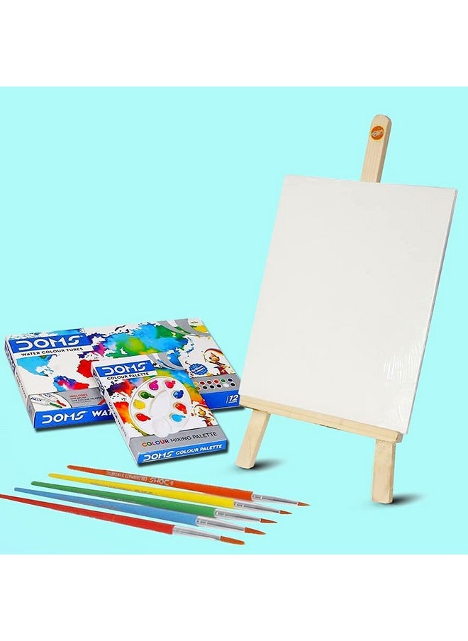 Planet of Toys - Planet of Toys Painting Set For Kids 6-12 Years Boys&Girls|Canvas Painting Kit For Kids With Wooden Easel Painting Stand|Water Color Tube For Painting/ Color Mixing Palette&6 Painting Brushes - Image 1